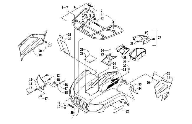 Parts Diagram for Arctic Cat 2009 650 TBX ATV FRONT RACK, BODY PANEL, AND HEADLIGHT ASSEMBLIES