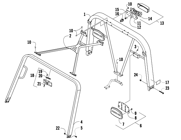 Parts Diagram for Arctic Cat 2009 PROWLER 1000 XTZ 4X4 ATV CANOPY AND TAILLIGHT ASSEMBLY