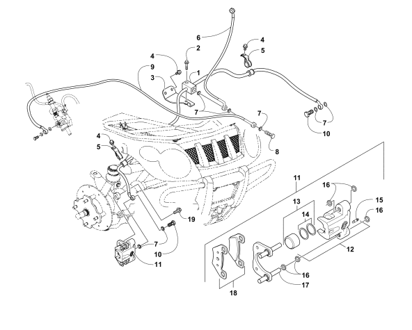 Parts Diagram for Arctic Cat 2009 366 4X4 AUTOMATIC ATV HYDRAULIC BRAKE ASSEMBLY