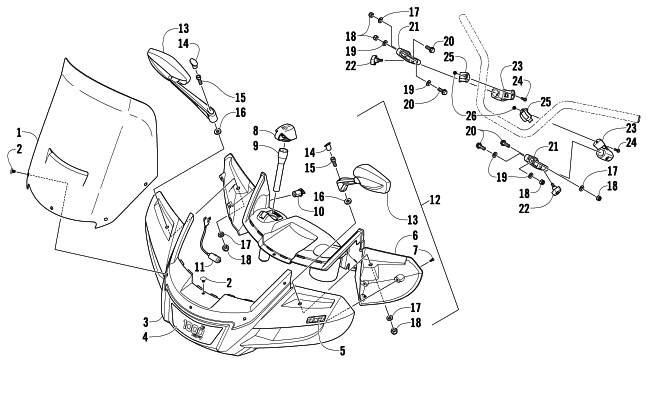 Parts Diagram for Arctic Cat 2010 TRV 1000 CRUISER ATV WINDSHIELD ASSEMBLY