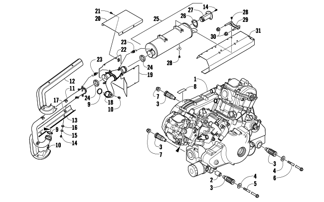 Parts Diagram for Arctic Cat 2009 PROWLER 1000 XTZ 4X4 ATV ENGINE AND EXHAUST