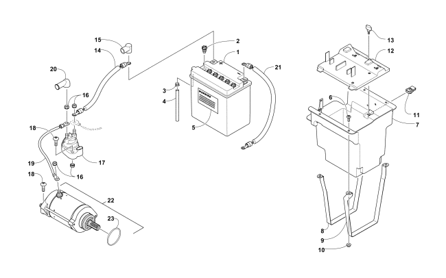 Parts Diagram for Arctic Cat 2010 PROWLER 700 XTX 4X4 ATV BATTERY AND STARTER MOTOR ASSEMBLY