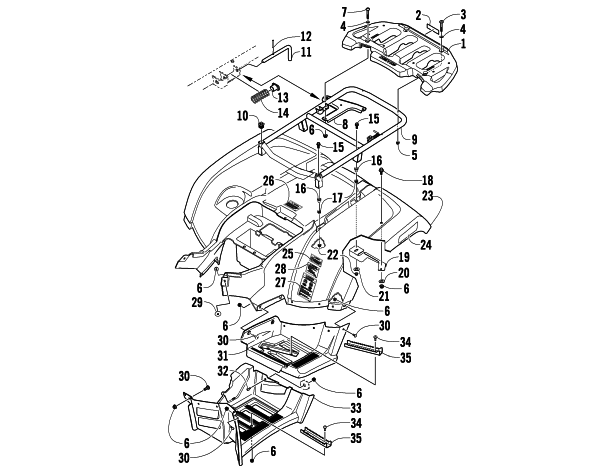 Parts Diagram for Arctic Cat 2010 TRV 1000 ATV REAR RACK, BODY PANEL, AND FOOTWELL ASSEMBLIES