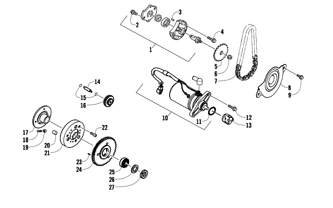 Parts Diagram for Arctic Cat 2009 90 DVX ATV STARTER MOTOR AND OIL PUMP ASSEMBLY