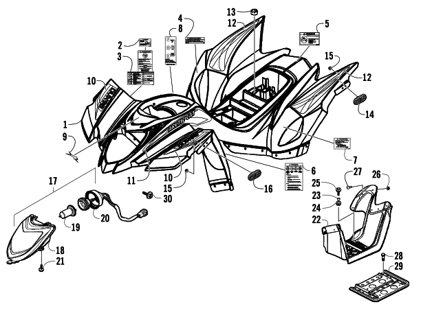 Parts Diagram for Arctic Cat 2009 90 DVX ATV BODY PANEL AND HEADLIGHT ASSEMBLY