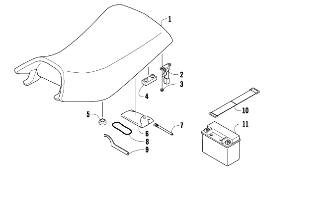 Parts Diagram for Arctic Cat 2010 90 2X4 DVX ATV SEAT, BATTERY, AND TOOL KIT ASSEMBLIES