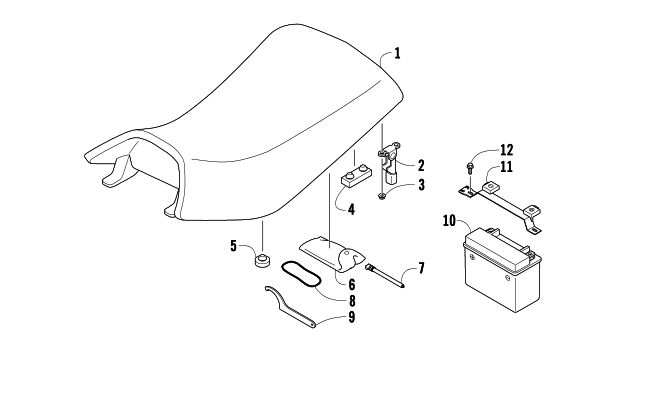 Parts Diagram for Arctic Cat 2010 90 2X4 UTILITY ATV SEAT, BATTERY, AND TOOL KIT ASSEMBLIES