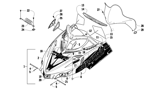 Parts Diagram for Arctic Cat 2010 CF6 EFI SNOWMOBILE HOOD AND WINDSHIELD ASSEMBLY