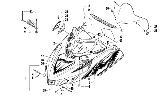 Parts Diagram for Arctic Cat 2010 M6 EFI 153 SNOWMOBILE HOOD AND WINDSHIELD ASSEMBLY