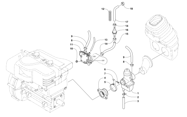 Parts Diagram for Arctic Cat 2012 BEARCAT 570 SNOWMOBILE CARBURETOR AND FUEL PUMP ASSEMBLY