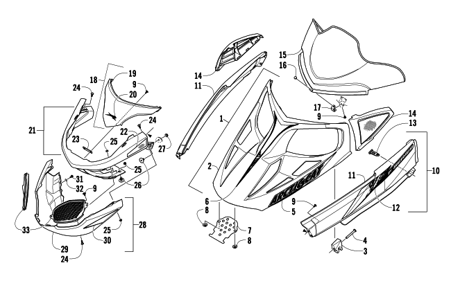 Parts Diagram for Arctic Cat 2010 F570 SNOWMOBILE HOOD, WINDSHIELD, AND FRONT BUMPER ASSEMBLY