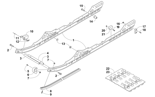 Parts Diagram for Arctic Cat 2010 BEARCAT 570 LONG TRACK SNOWMOBILE SLIDE RAIL AND TRACK ASSEMBLY