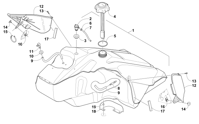 Parts Diagram for Arctic Cat 2013 BEARCAT 570 XT SNOWMOBILE GAS TANK ASSEMBLY