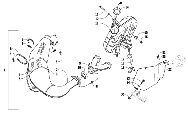 Parts Diagram for Arctic Cat 2011 BEARCAT 570 XT SNOWMOBILE EXHAUST ASSEMBLY