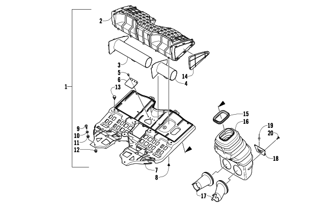 Parts Diagram for Arctic Cat 2010 BEARCAT 570 XT SNOWMOBILE AIR SILENCER ASSEMBLY