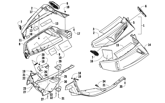 Parts Diagram for Arctic Cat 2010 BEARCAT Z1 XT SNOWMOBILE SKID PLATE AND SIDE PANEL ASSEMBLY