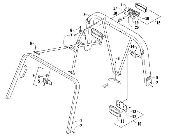 Parts Diagram for Arctic Cat 2010 PROWLER 700 XTX 4X4 ATV CANOPY AND TAILLIGHT ASSEMBLY