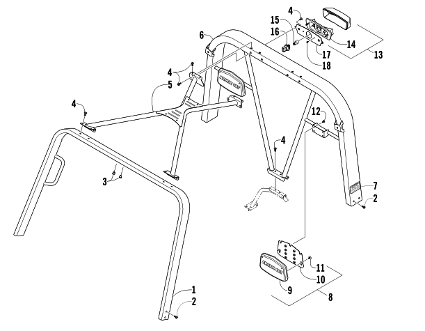 Parts Diagram for Arctic Cat 2010 PROWLER 550 XT 4X4 ATV CANOPY AND TAILLIGHT ASSEMBLY