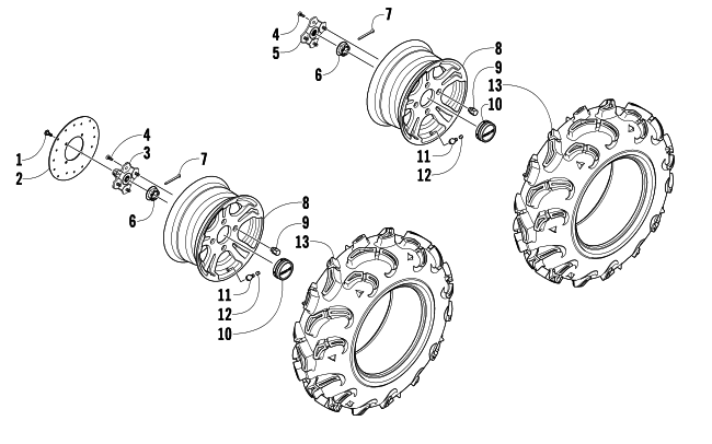 Parts Diagram for Arctic Cat 2010 700 H1 EFI 4X4 AUTOMATIC MUD PRO ATV WHEEL AND TIRE ASSEMBLY