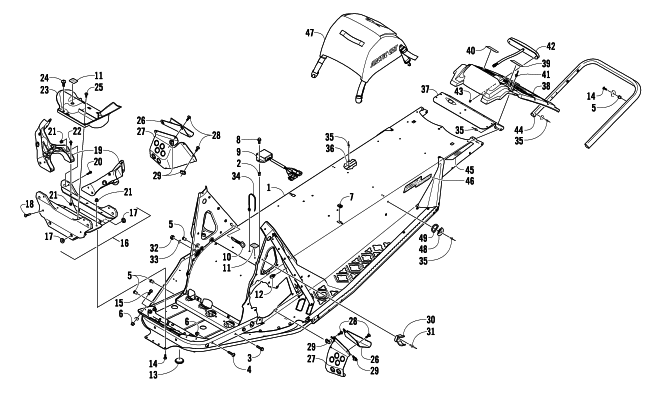 Parts Diagram for Arctic Cat 2010 Z1 1100 EFI LXR SNOWMOBILE CHASSIS, REAR BUMPER, AND SNOWFLAP ASSEMBLY