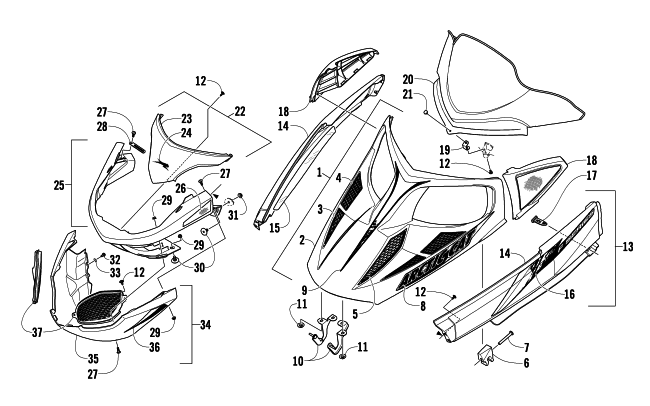 Parts Diagram for Arctic Cat 2010 Z1 1100 EFI SNOWMOBILE HOOD, WINDSHIELD, AND FRONT BUMPER ASSEMBLY