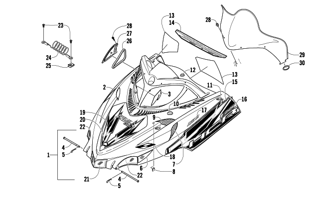 Parts Diagram for Arctic Cat 2010 M8 153 HCR SNOWMOBILE HOOD AND WINDSHIELD ASSEMBLY