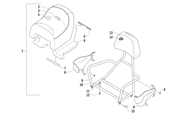 Parts Diagram for Arctic Cat 2014 BEARCAT 570 XTE SNOWMOBILE REAR PASSENGER SEAT AND BACKREST ASSEMBLY