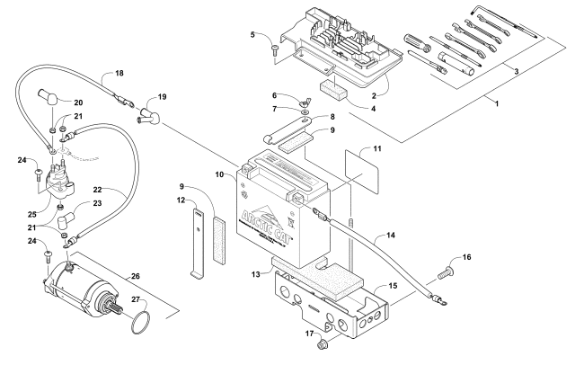 Parts Diagram for Arctic Cat 2010 700 H1 EFI 4X4 TBX ATV BATTERY AND STARTER ASSEMBLY