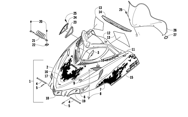 Parts Diagram for Arctic Cat 2010 CFR8 LE SNOWMOBILE HOOD AND WINDSHIELD ASSEMBLY