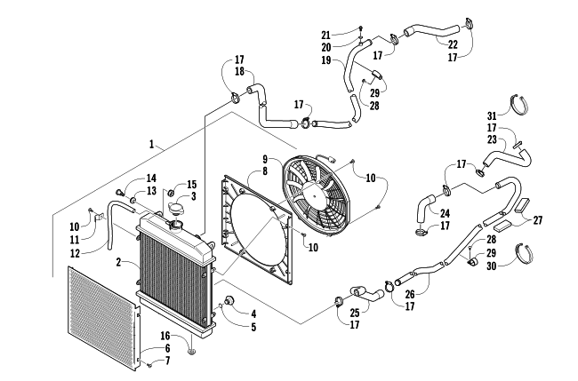 Parts Diagram for Arctic Cat 2010 PROWLER 550 XT 4X4 ATV COOLING ASSEMBLY