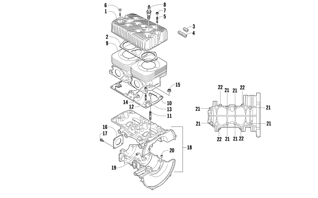 Parts Diagram for Arctic Cat 2018 BEARCAT 2000 LT SNOWMOBILE CRANKCASE AND CYLINDER