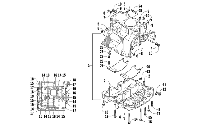 Parts Diagram for Arctic Cat 2014 BEARCAT Z1 XT GS SNOWMOBILE CRANKCASE ASSEMBLY