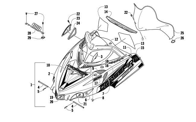 Parts Diagram for Arctic Cat 2010 CF8 SNO PRO SNOWMOBILE HOOD AND WINDSHIELD ASSEMBLY