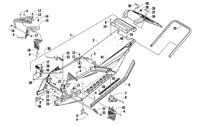 Parts Diagram for Arctic Cat 2010 ARCTIC CAT 500 SNO PRO SNOWMOBILE CHASSIS, REAR BUMPER, AND SNOWFLAP ASSEMBLY