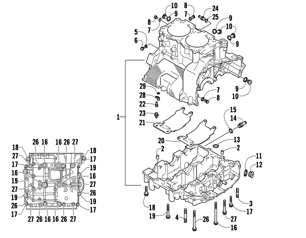 Parts Diagram for Arctic Cat 2010 TZ1 TURBO LXR LE SNOWMOBILE CRANKCASE ASSEMBLY