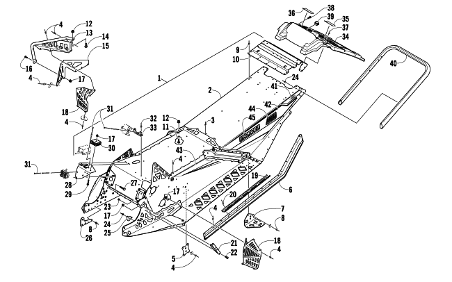 Parts Diagram for Arctic Cat 2010 600 SNO PRO CROSS COUNTRY SNOWMOBILE CHASSIS, REAR BUMPER, AND SNOWFLAP ASSEMBLY