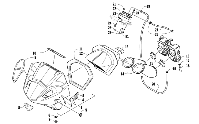 Parts Diagram for Arctic Cat 2010 600 SNO PRO CROSS COUNTRY SNOWMOBILE AIR SILENCER, CARBURETOR, AND FUEL PUMP ASSEMBLY