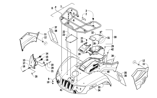 Parts Diagram for Arctic Cat 2010 450 EFI ATV FRONT RACK, BODY PANEL, AND HEADLIGHT ASSEMBLIES