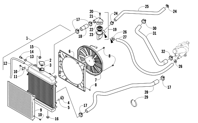 Parts Diagram for Arctic Cat 2011 TRV 450 EFI ATV COOLING ASSEMBLY
