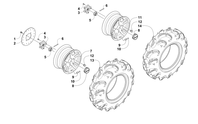 Parts Diagram for Arctic Cat 2010 1000 4X4 AUTOMATIC MUD PRO ATV WHEEL AND TIRE ASSEMBLY (Up to VIN: 208322 and VIN: 208412 and Up)