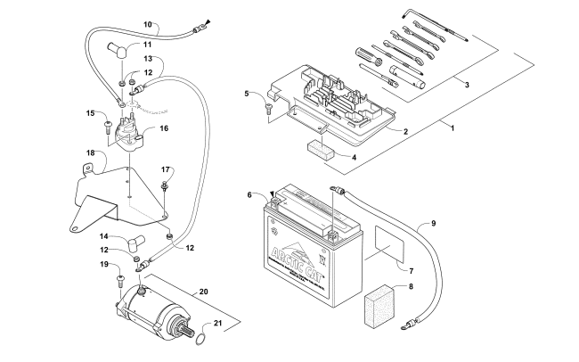 Parts Diagram for Arctic Cat 2010 1000 4X4 AUTOMATIC MUD PRO ATV BATTERY AND STARTER ASSEMBLY