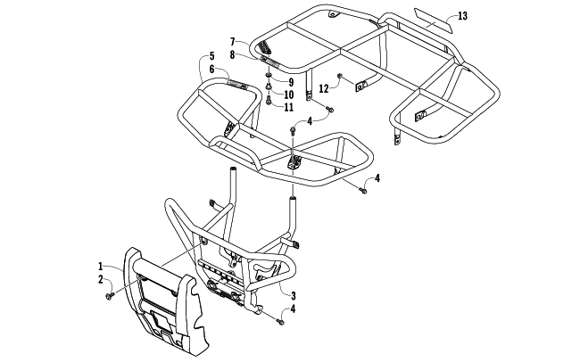 Parts Diagram for Arctic Cat 2012 300 2X4 UTILITY ATV FRONT BUMPER, FRONT RACK, AND REAR RACK ASSEMBLY