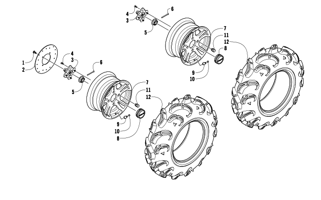 Parts Diagram for Arctic Cat 2010 1000 4X4 AUTOMATIC MUD PRO ATV WHEEL AND TIRE ASSEMBLY (VIN: 208323 TO 208411)