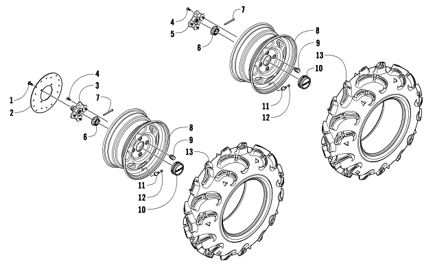 Parts Diagram for Arctic Cat 2011 650 H1 MUD PRO ATV WHEEL AND TIRE ASSEMBLY