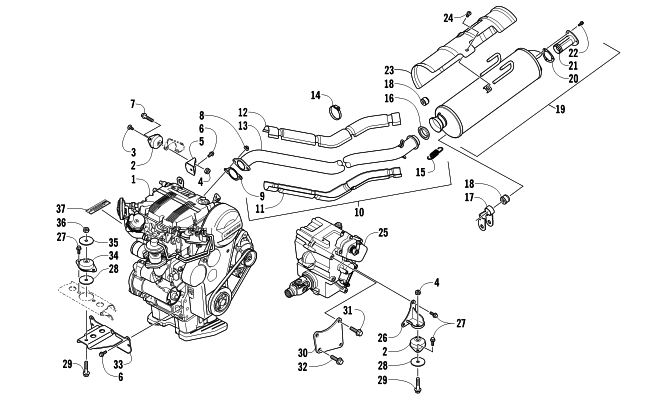 Parts Diagram for Arctic Cat 2010 700 DIESEL ATV ENGINE AND EXHAUST