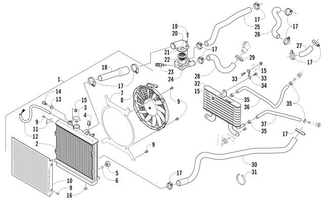 Parts Diagram for Arctic Cat 2011 1000 H2 EFI MUD PRO ATV COOLING ASSEMBLY