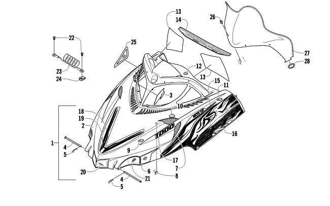 Parts Diagram for Arctic Cat 2011 CFR1000 SNOWMOBILE HOOD AND WINDSHIELD ASSEMBLY