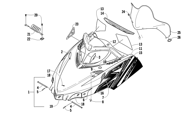 Parts Diagram for Arctic Cat 2011 M1000 162 SNO PRO SNOWMOBILE HOOD AND WINDSHIELD ASSEMBLY