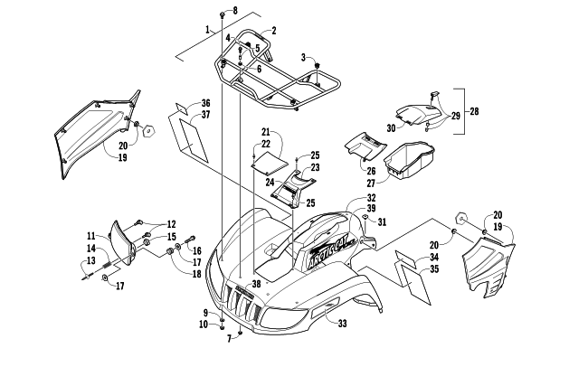 Parts Diagram for Arctic Cat 2010 700s H1 EFI ATV FRONT RACK, BODY PANEL, AND HEADLIGHT ASSEMBLIES