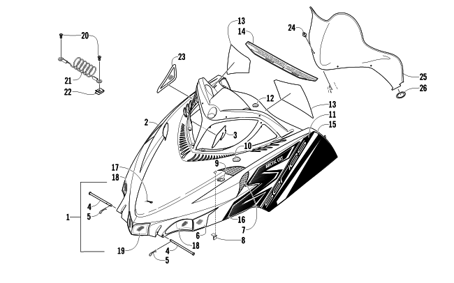 Parts Diagram for Arctic Cat 2011 M8 162 SNOWMOBILE HOOD AND WINDSHIELD ASSEMBLY